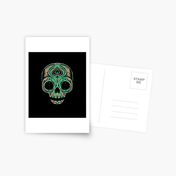Sugar Skull - Salmon Green Postcard