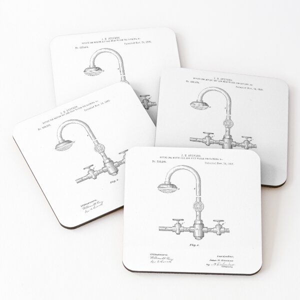Item preview, Device for mixing hot and cold water for bathing was 1893 patent designed and sold by InkedArtPrints.