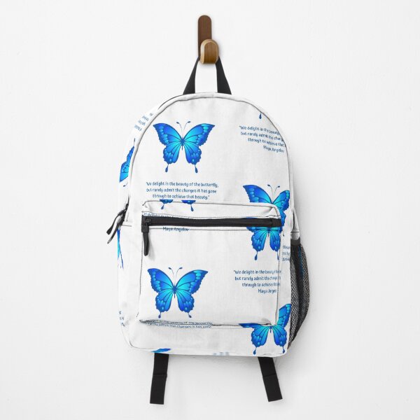 Item preview, "We delight in the beauty of the butterfly, but rarely admit the changes it has gone through to achieve that beauty." Maya Angelou quote with blue butterfly  designed and sold by OlsonPetDesigns.