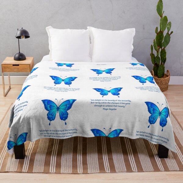 Item preview, "We delight in the beauty of the butterfly, but rarely admit the changes it has gone through to achieve that beauty." Maya Angelou quote with blue butterfly  designed and sold by OlsonPetDesigns.