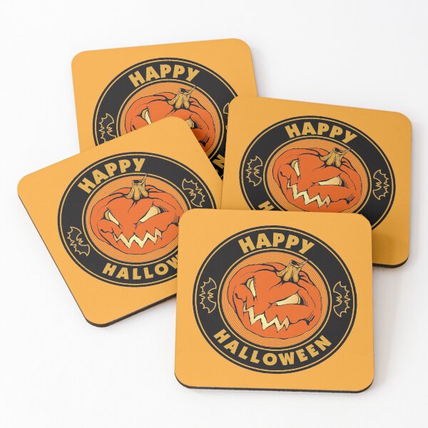 Artikelvorschau, Emblem Happy Halloween mit bösem Kürbis. entworfen und verkauft von JackJumpingsack.