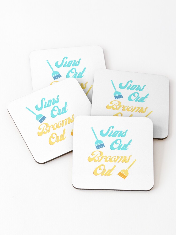Thumbnail 1 of 5, Coasters (Set of 4), Suns Out Brooms Out, Fun Housekeeping Humor designed and sold by SavvyCleaner.