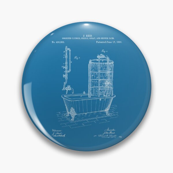 Item preview, Combined plunger, needle, spray, and shower bath 1890 patent white designed and sold by InkedArtPrints.