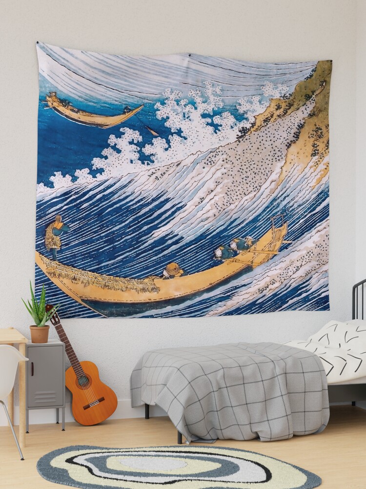 Boat in Waves Japanese Vintage Wave Art Tapestry