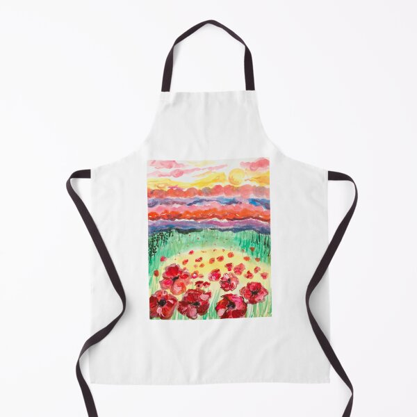 Item preview, Red poppy floral watercolor landscape painting designed and sold by Paintingladycat.