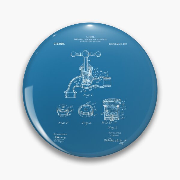 Item preview, Faucet, tap, valve, ball cock, and the like 1909 patent white designed and sold by InkedArtPrints.