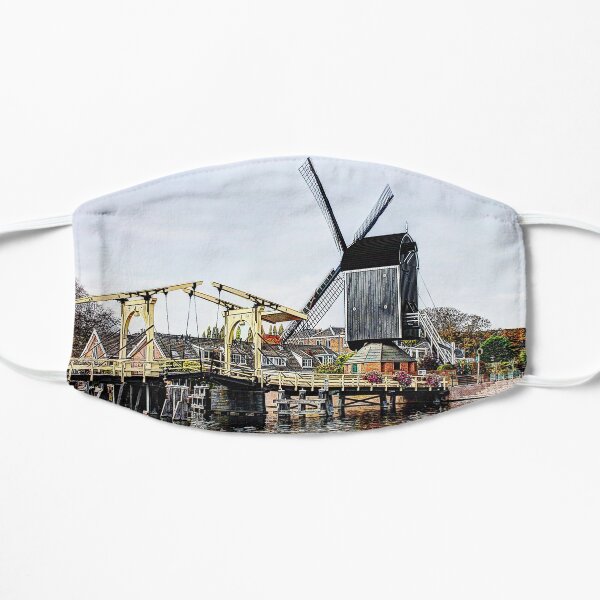 Rembrandtbridge and De Put Windmill Leiden Netherlands Flat Mask