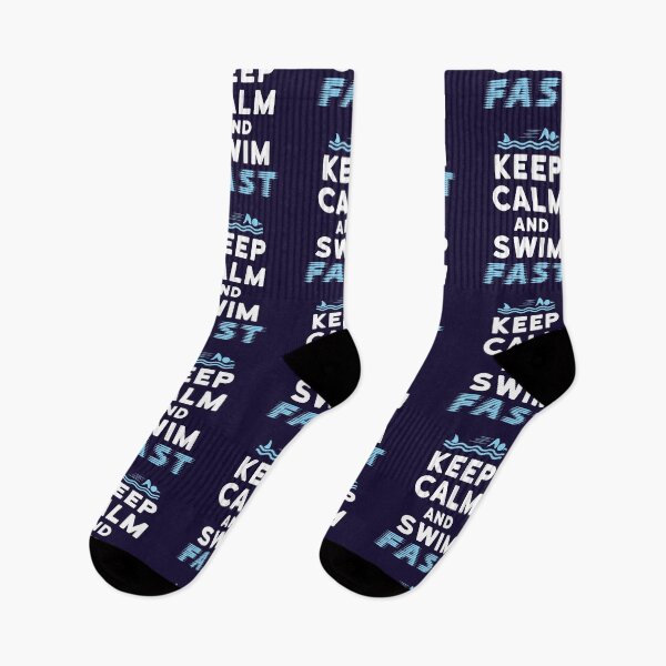 Item preview, Keep Calm And Swim Fast Funny Shark Fin Chasing Swimmer designed and sold by jaygo.