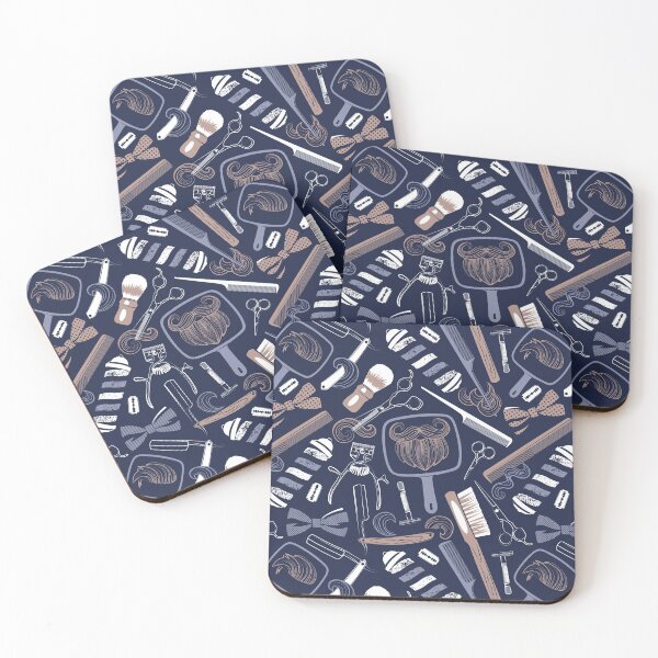Item preview, Shear shave shine // midnight blue background brown white and blue vintage barber shop tools designed and sold by SelmaCardoso.