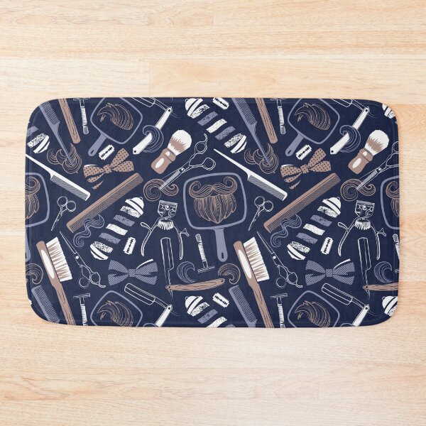 Item preview, Shear shave shine // midnight blue background brown white and blue vintage barber shop tools designed and sold by SelmaCardoso.