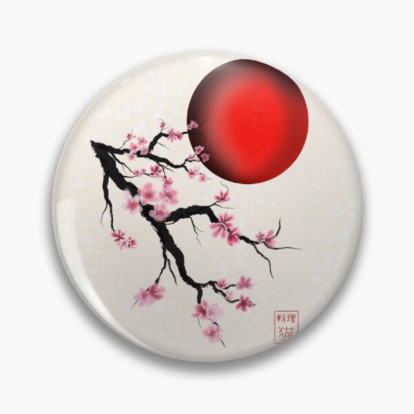 Item preview, Sumi-e watercolor sakura  cherry blossoms with a red rising sun designed and sold by CuisineCat.