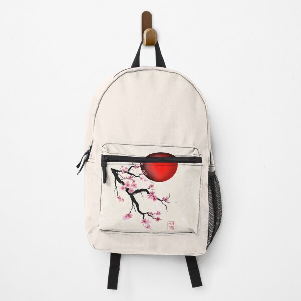 Item preview, Sumi-e watercolor sakura cherry blossoms with a red rising sun designed and sold by CuisineCat.