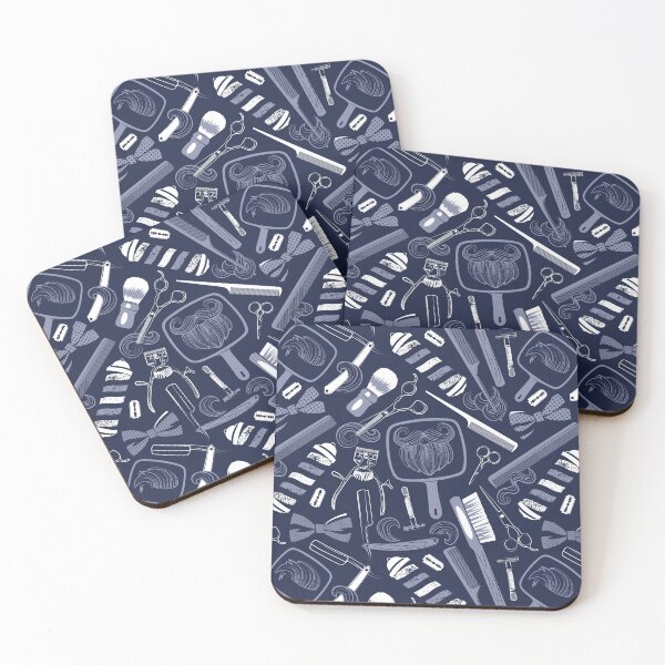 Item preview, Shear shave shine // midnight blue background white and blue vintage barber shop tools designed and sold by SelmaCardoso.