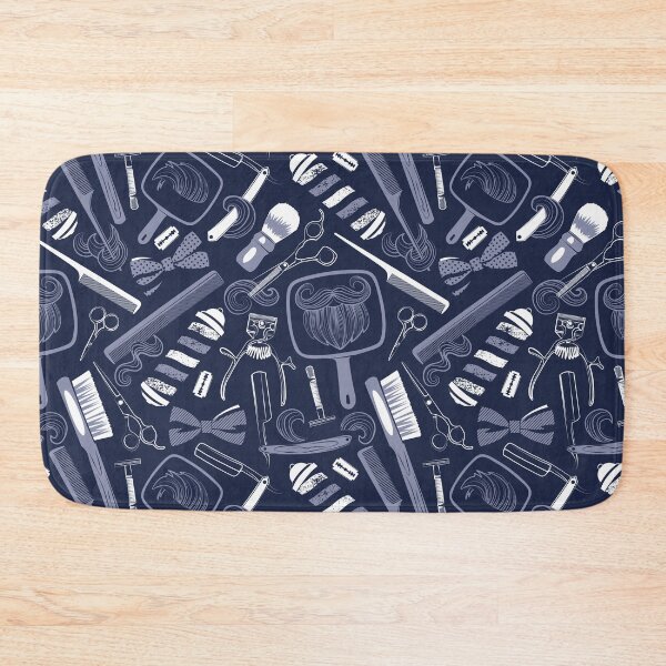 Item preview, Shear shave shine // midnight blue background white and blue vintage barber shop tools designed and sold by SelmaCardoso.