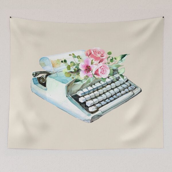 Item preview, Vintage Floral Light Blue Colored Typewriter designed and sold by Alicia Chee.