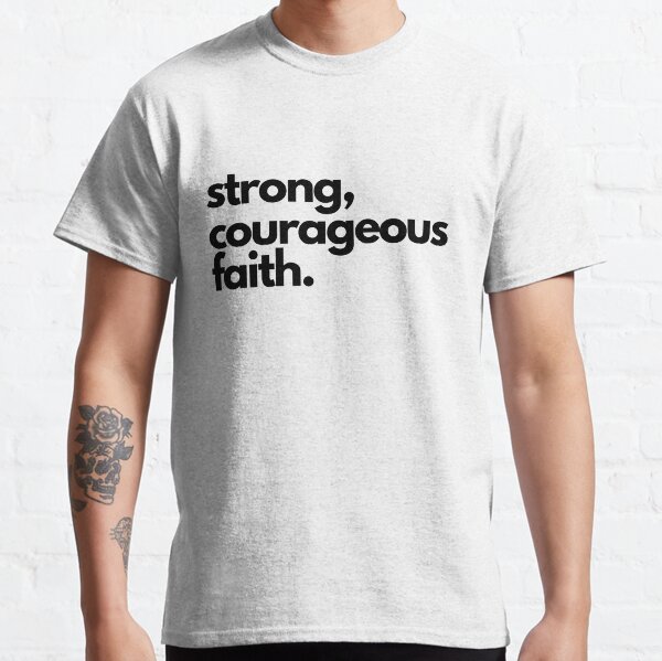 Vista previa del artículo con la obra «Camiseta cristiana de fe fuerte y valiente», diseñado y vendido por erenton.