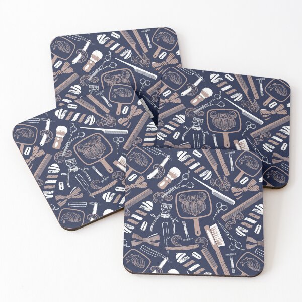 Item preview, Shear shave shine // midnight blue background brown and white vintage barber shop tools designed and sold by SelmaCardoso.