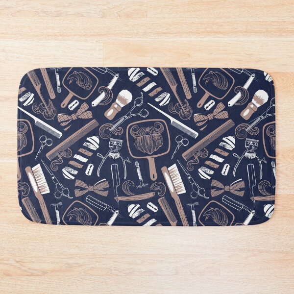 Item preview, Shear shave shine // midnight blue background brown and white vintage barber shop tools designed and sold by SelmaCardoso.