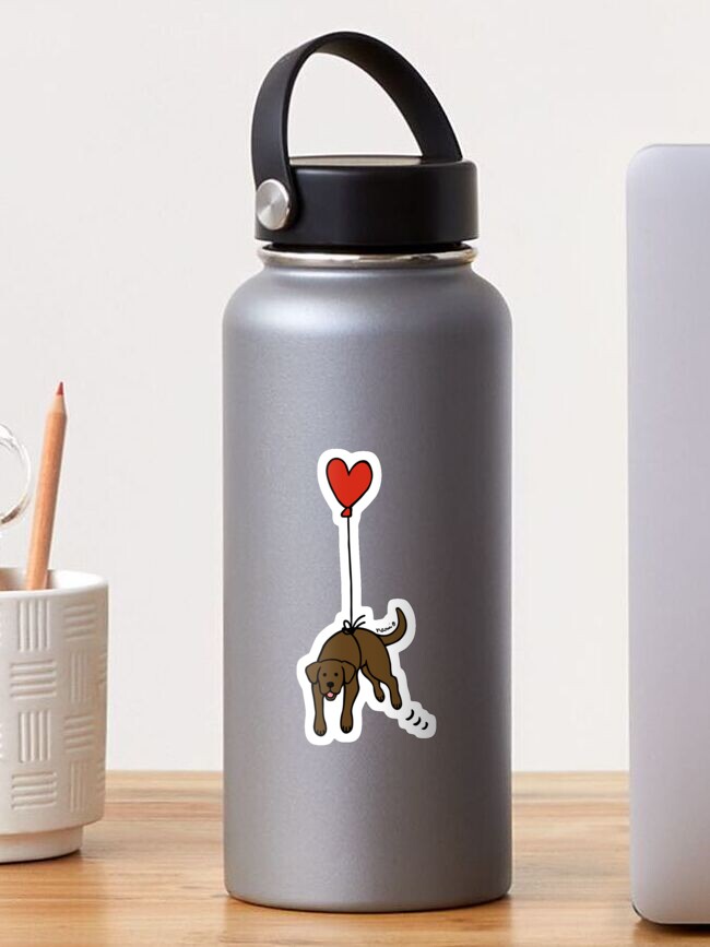 Thumbnail 1 of 3, Sticker, Chocolate Labrador Floating in the Air designed and sold by HappyLabradors.