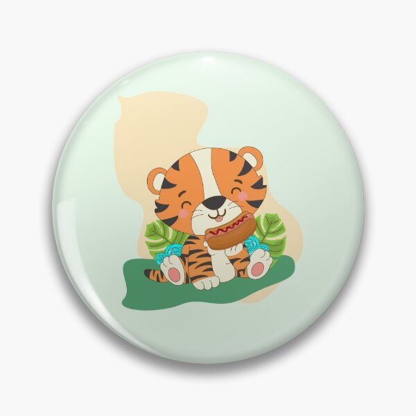 Item preview, Orange bengal tiger eating hot dog in garden with cyan big flowers and beautiful leaves colored background  designed and sold by SGS-.