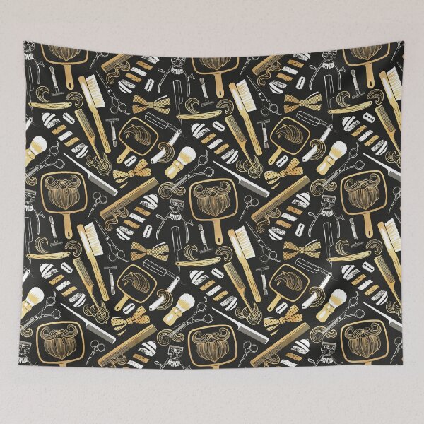 Item preview, Shear shave shine // black background white and gold texture vintage barber shop tools designed and sold by SelmaCardoso.