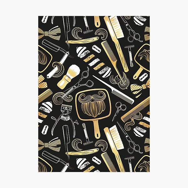 Item preview, Shear shave shine // black background white and gold texture vintage barber shop tools designed and sold by SelmaCardoso.