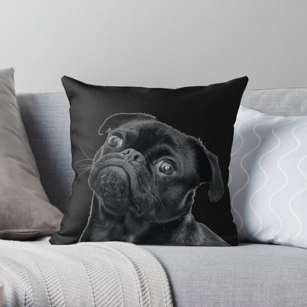 Black Pug Black Version Throw Pillow