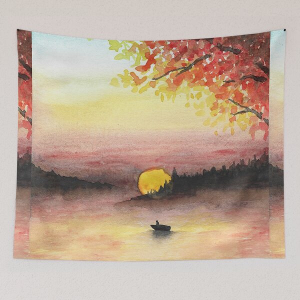 Item preview, Watercolor Art - Lake Sunset designed and sold by lucyideas.