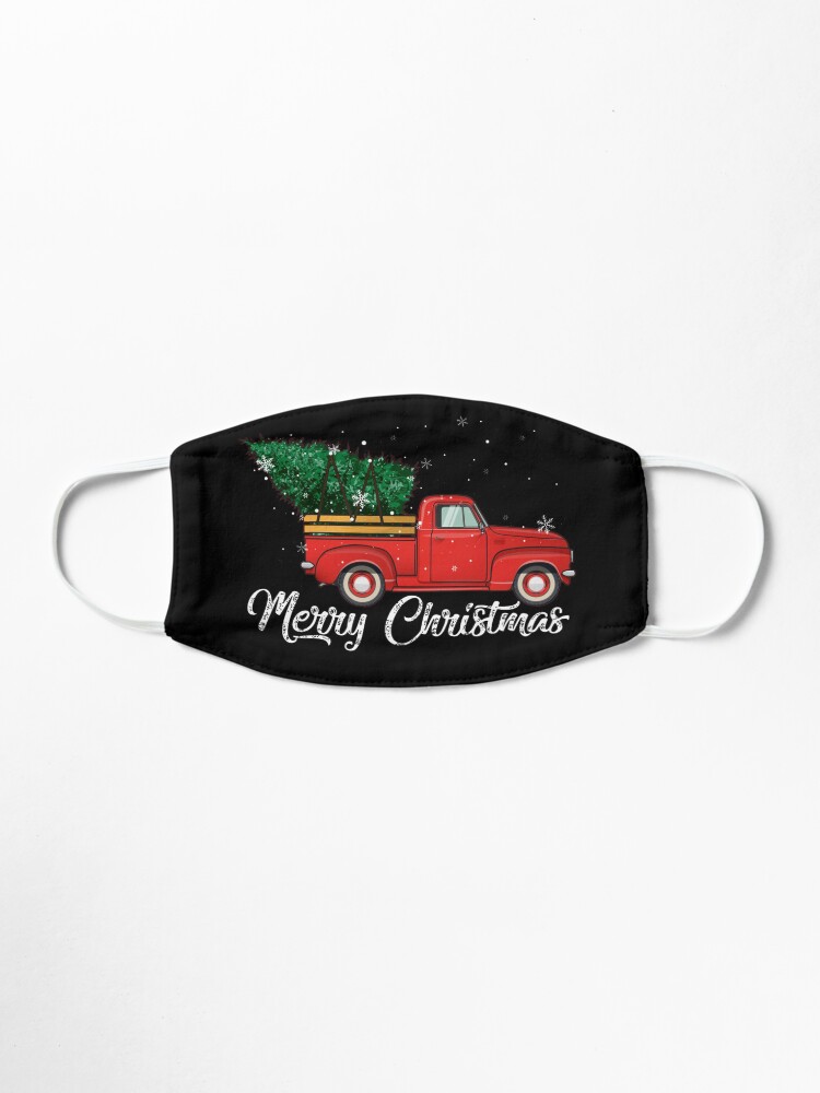 Alternate view of Red Truck Pick Up Christmas Tree Vintage Retro Sweater Gift For Men And Women, Halloween day, Thanksgiving day, Christmas day Mask