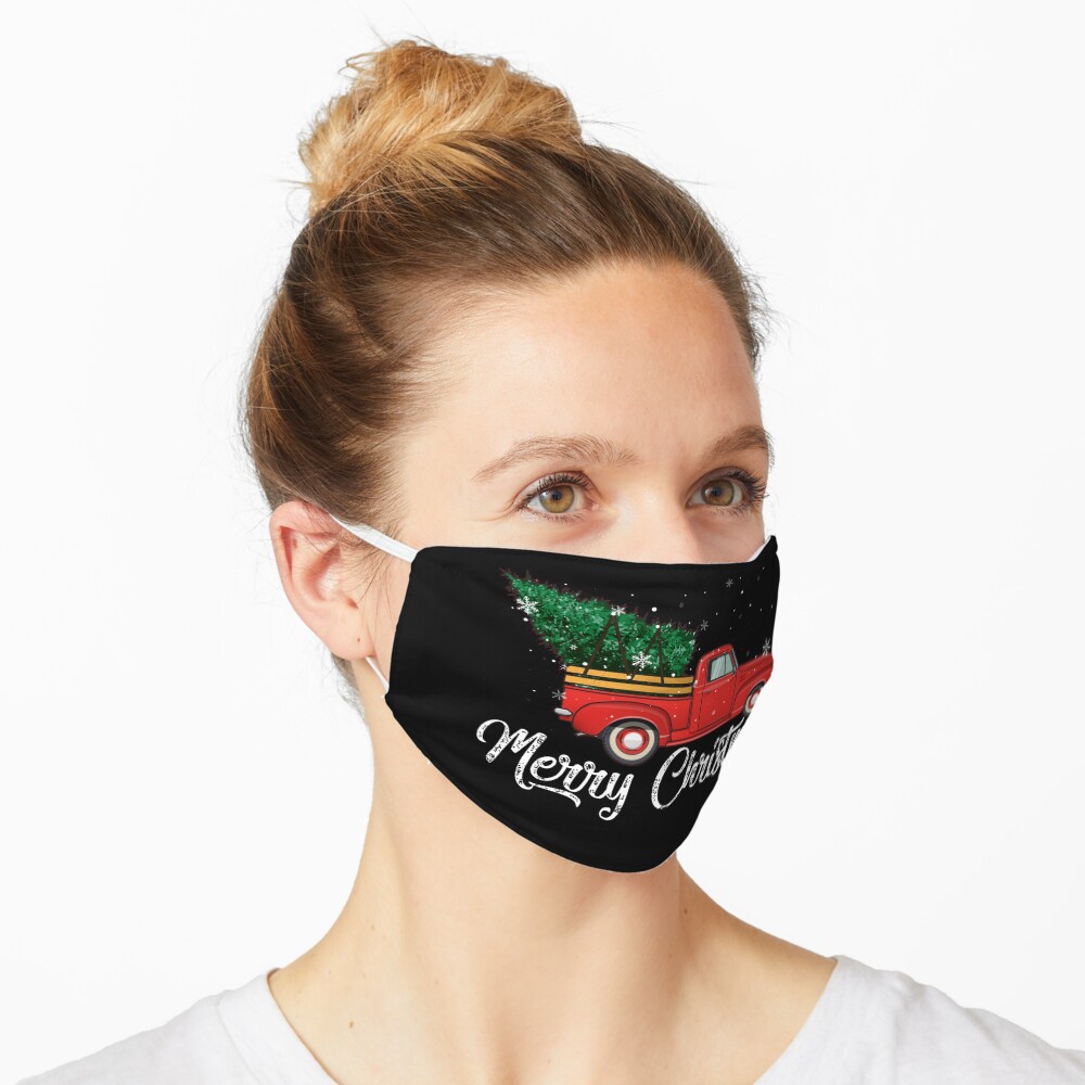 Red Truck Pick Up Christmas Tree Vintage Retro Sweater Gift For Men And Women, Halloween day, Thanksgiving day, Christmas day Mask