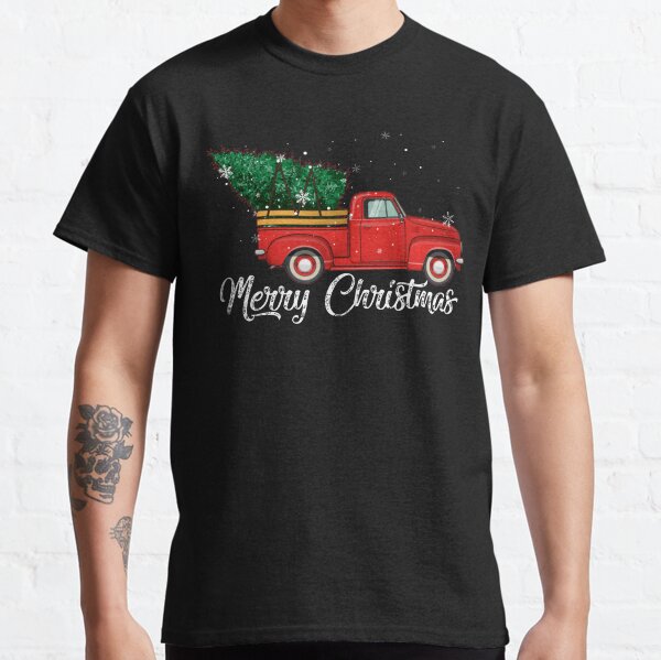 Red Truck Pick Up Christmas Tree Vintage Retro Sweater Gift For Men And Women, Halloween day, Thanksgiving day, Christmas day Classic T-Shirt