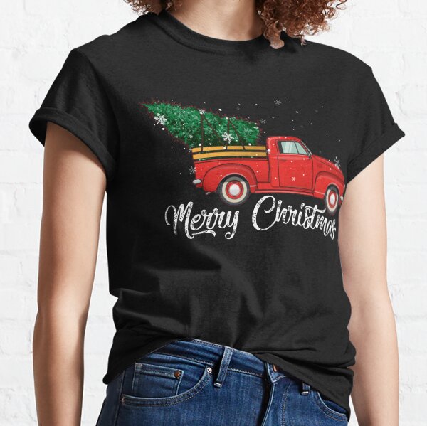 Red Truck Pick Up Christmas Tree Vintage Retro Sweater Gift For Men And Women, Halloween day, Thanksgiving day, Christmas day Classic T-Shirt