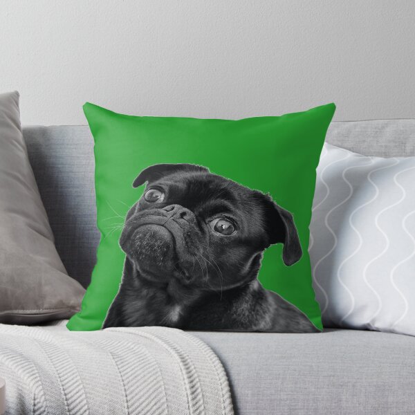 Black Pug Big Green Version Throw Pillow