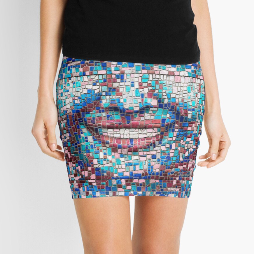“Broken” (mosaic tile, painted) - “Smile” Fine Art series Mini Skirt