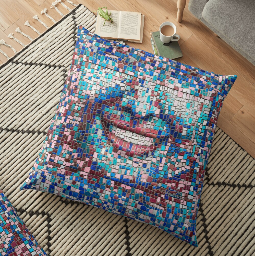 “Broken” (mosaic tile, painted) - “Smile” Fine Art series Floor Pillow