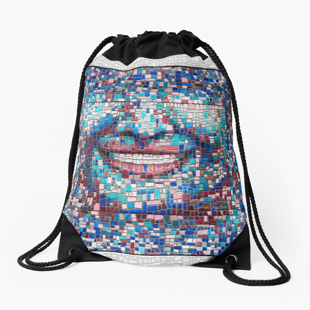 “Broken” (mosaic tile, painted) - “Smile” Fine Art series Drawstring Bag