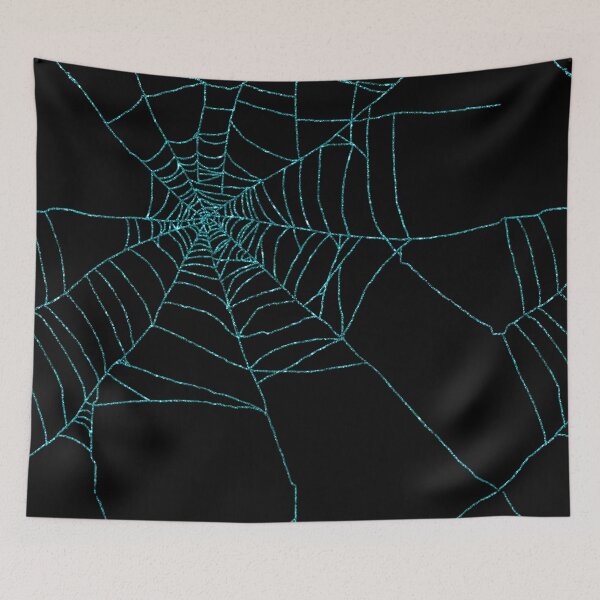 Item preview, Horror spider web in aqua turquoise blue goth style magical Halloween glitter designed and sold by Xarah.