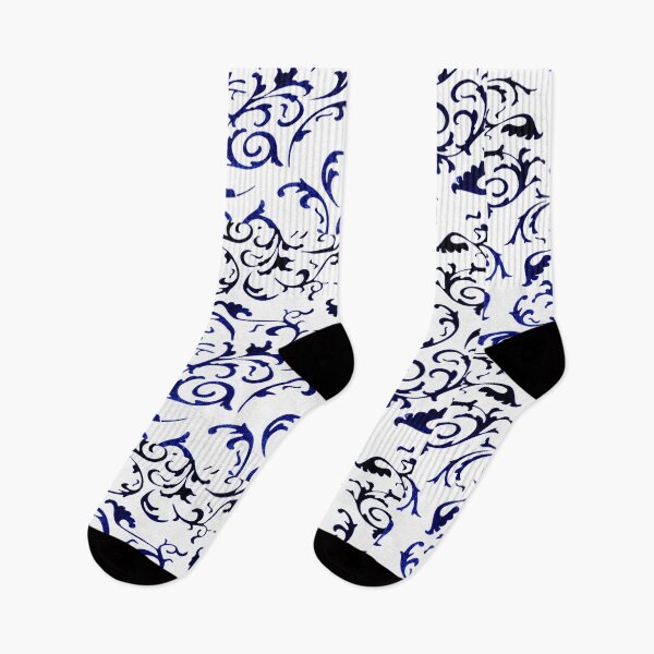 Item preview, ARABIATA 7 bis patterns blue black white Morocco Essaouira flowers leaves gothic design arabesques scrolls decor designed and sold by dragonemma.
