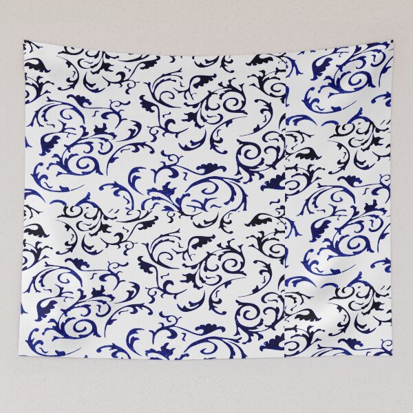 Item preview, ARABIATA 7 bis patterns blue black white Morocco Essaouira flowers leaves gothic design arabesques scrolls decor designed and sold by dragonemma.
