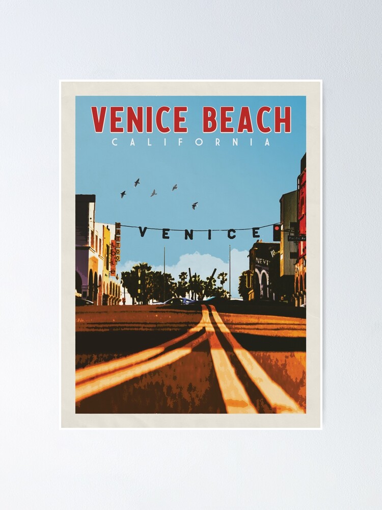 Venice Beach Travel Poster Vintage Venice Beach California Retro Travel Poster Venice Beach Sign Poster By Stevenmccormick Redbubble