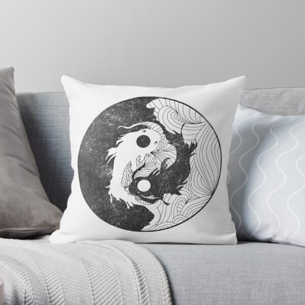 Yin and Yang Coy Fish Throw Pillow