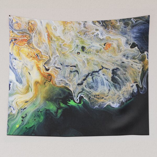 Item preview, Abstract Pour Painting - Black, White, Orange and Green designed and sold by happydaysstudio.