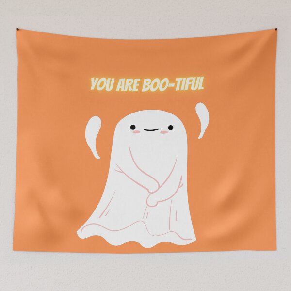 Aperçu de l'œuvre Mignon Halloween Boo Ghost Orange créée et vendue par cloudedsunset.
