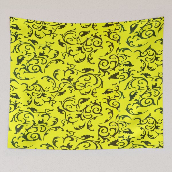 Item preview, ARABIATA 5 bis patterns jaune black Morocco Essaouira flowers leaves design arabesques scrolls decor designed and sold by dragonemma.