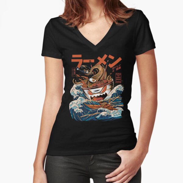 The black Great Ramen Fitted V-Neck T-Shirt