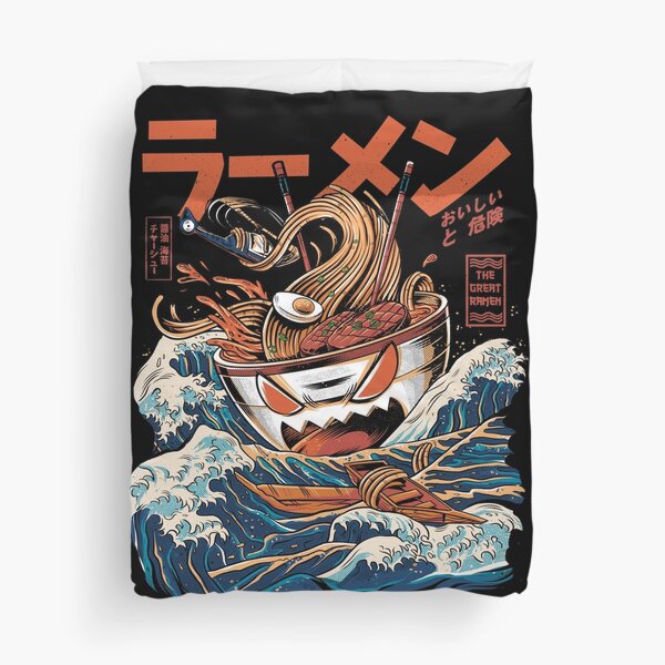 The black Great Ramen Duvet Cover