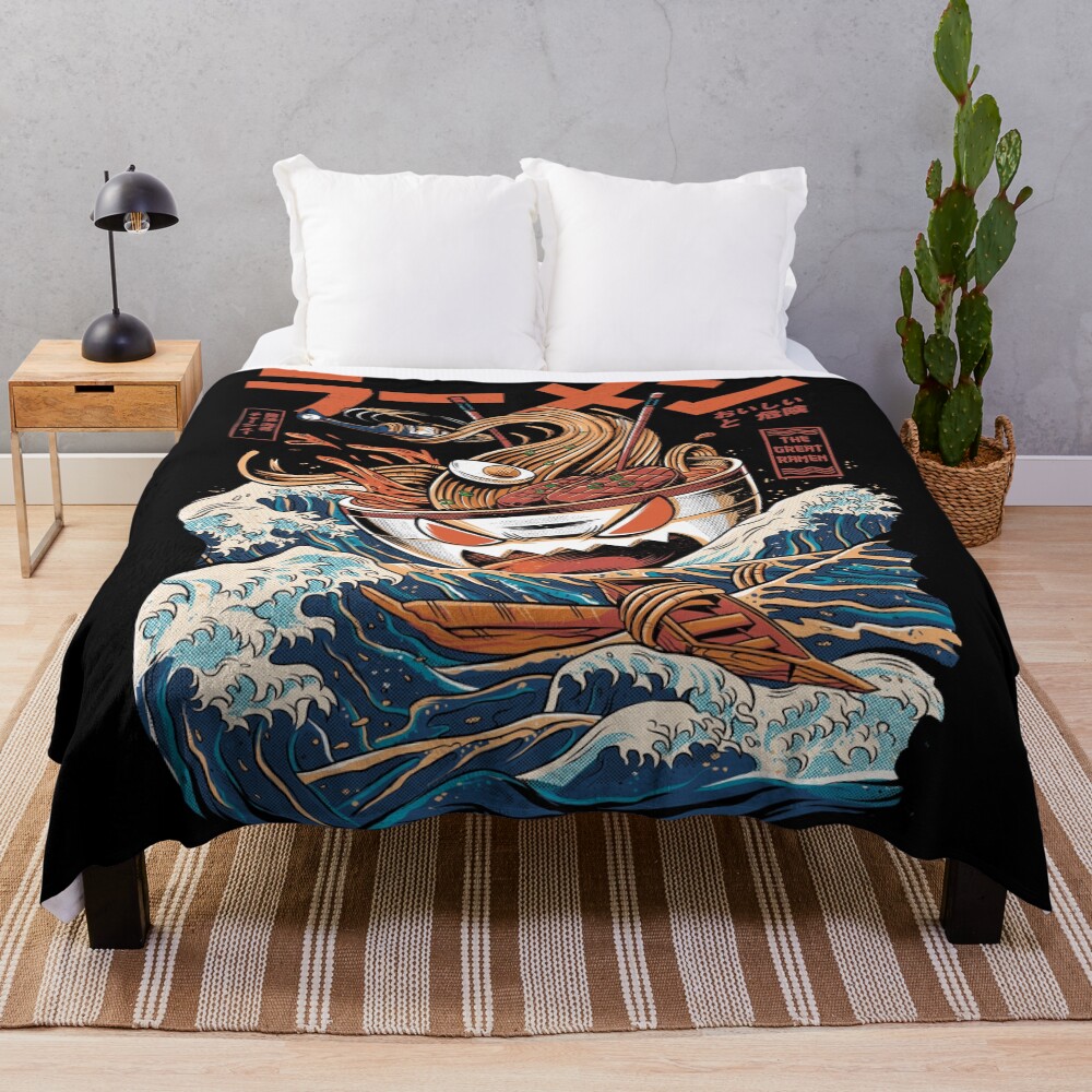 The black Great Ramen Throw Blanket