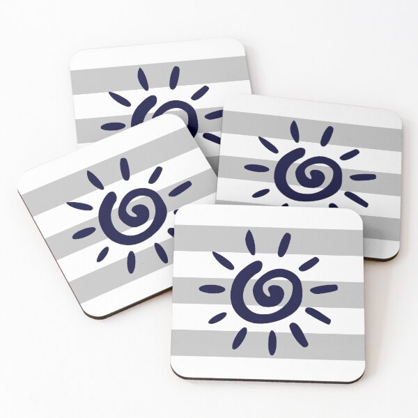 Item preview, Navy Blue Spiral Sun On Silver Gray Stripes designed and sold by rewstudio.