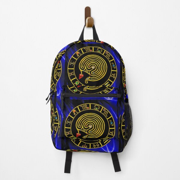 Item preview, GOLD ZODIAC CHART ,MEDIEVAL ASTRAL LABYRINTH WITH GEMSTONES IN BLUE FRACTALS designed and sold by BulganLumini.