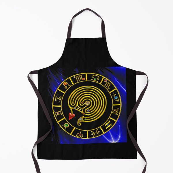 Item preview, GOLD ZODIAC CHART ,MEDIEVAL ASTRAL LABYRINTH WITH GEMSTONES IN BLUE FRACTALS designed and sold by BulganLumini.